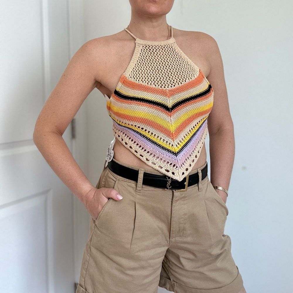 Open Back Crochet Knot Stripe Top by Love Knits NYC